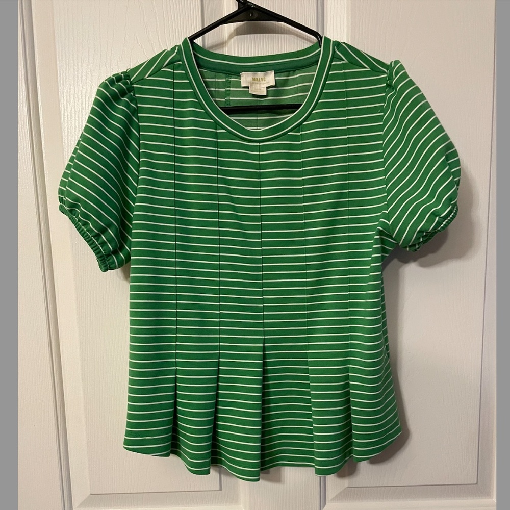Kelly Green and White Stripe Cotton Feminine Shirt
